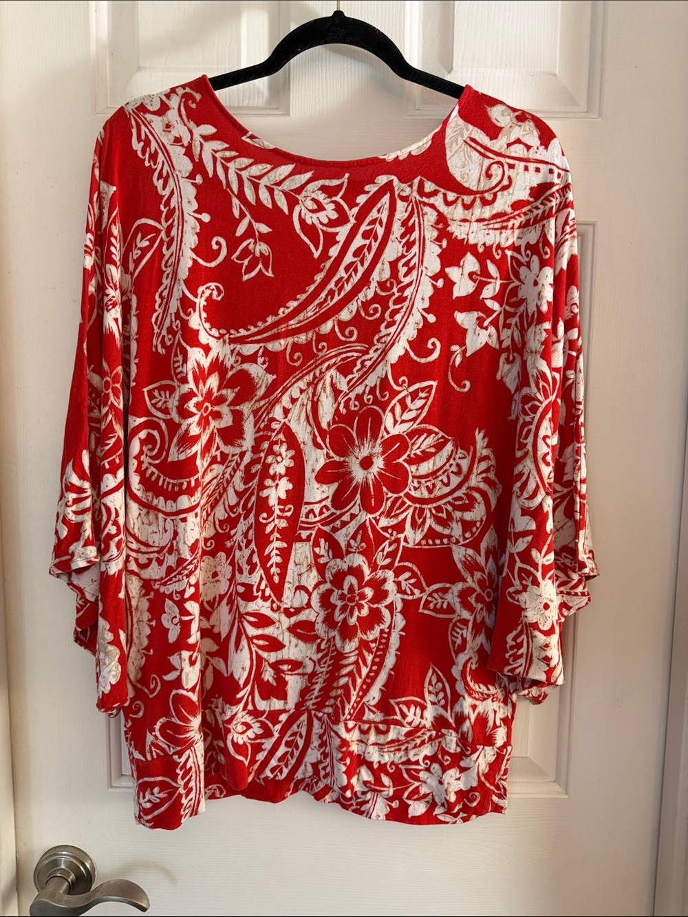 Chico's Red and White Floral Paisley Tunic large